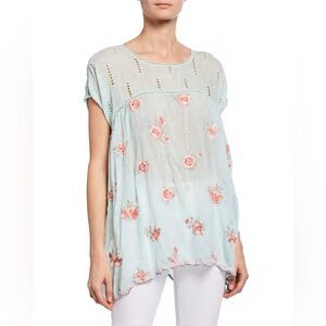 Johnny Was Plus Size Rose Floral Embroidered Dolman Top with Eyelet Details